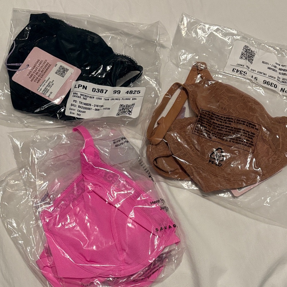 Savage Fenty lot of 3 Black, Pink, and Brown Bras never worn